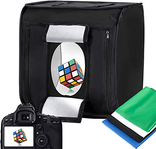 Photo Studio Light Box 24''x24'' with LED Lights, Collapsible Photography Photo Background Shooting Tents with 4 Photo Backdrops(Black, White, Blue,Green) 5500K US Plug - size: 24''×24''