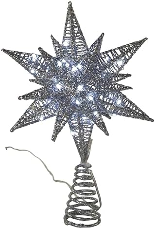 Kurt Adler 11-Inch Pre-Lit Twinkling LED 60-Light Silver Starburst Tree Topper