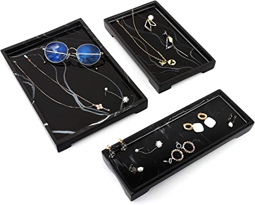 Luxspire Bathroom Sink Vanity Trays, 10" x 6" Resin Vanity Tray for Soap Dispenser, Kitchen Sink Trays, Vanity Countertop Organizer for Candles Soap Towel Perfume Holder Jewlery, Marble Style -M- Ink - color: A - Ink, style: Medium