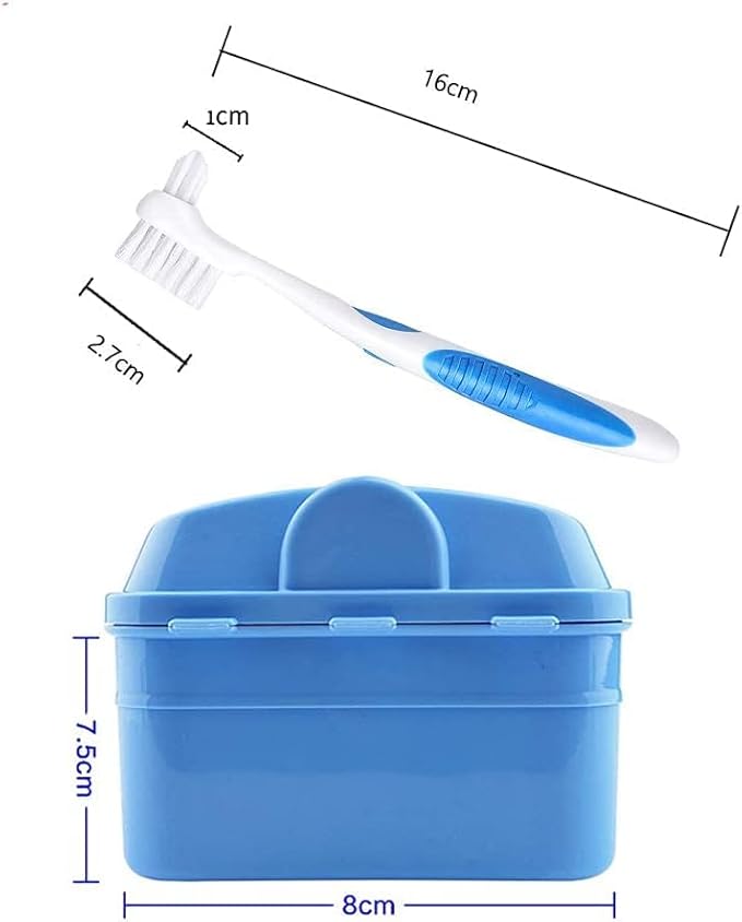 Y-Kelin Denture Retainer Cleaner Kit, Denture Cleaning Case with Denture Brush (Blue)