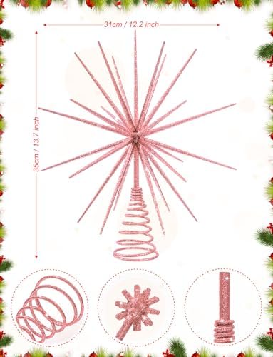 13.7 Inch Pink Christmas Tree Topper - 3D Burst Pink Tree Topper, Exploding Star Christmas Tree New Year Holiday Tree Decoration
