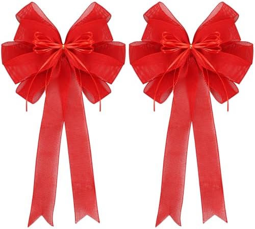 2 Packs Large Red Valentines Wreath Bows, Large Easter Spring Tree Topper Bow for Christmas Tree, Easter Bow, Valentine Decoration Home Front Door Outdoor Decor (12x20in)