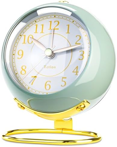 Analog Alarm Clocks,Retro Backlight Cute Simple design Small desk Clock With Night Light,Silent Non-Ticking,Battery Powered,For Kids,teens,Bedroom,travel,kitchen,Bedside Desk decor. (Nostalgic Green)
