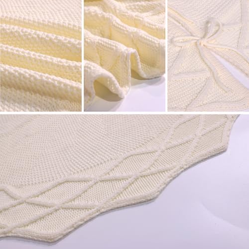 WBHome Christmas Tree Skirt, 48 inch Cable Knit Knitted Thick Rustic Holiday Decoration, Christmas White