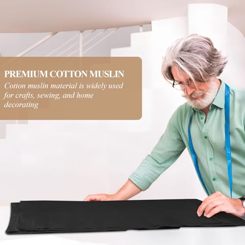 PEASUG 100% Cotton Muslin Fabric, 59 Inch X 10 Yards Muslin Fabric by The Yard, Medium Weight Draping Fabrics Suitable for Sewing Embroidery, Garments, Crafts Material-Black - color: Black, size: 10 Yards