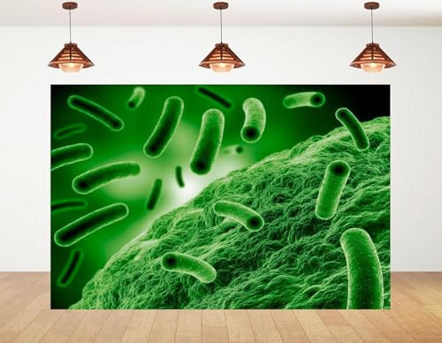 5x3ft Green Bacteria Cells Backdrop Microbial Science Photography Background for Biology Lab Health Seminar Decorations Tapestry Banner Photo Booth Props - size: 5x3ft