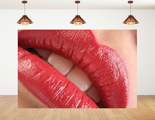 4x4ft Glossy Red Lips Backdrop Beauty Makeup Scene Photography Background for Cosmetic Party Decorations Tapestry Banner Photo Booth Props - size: 4x4ft