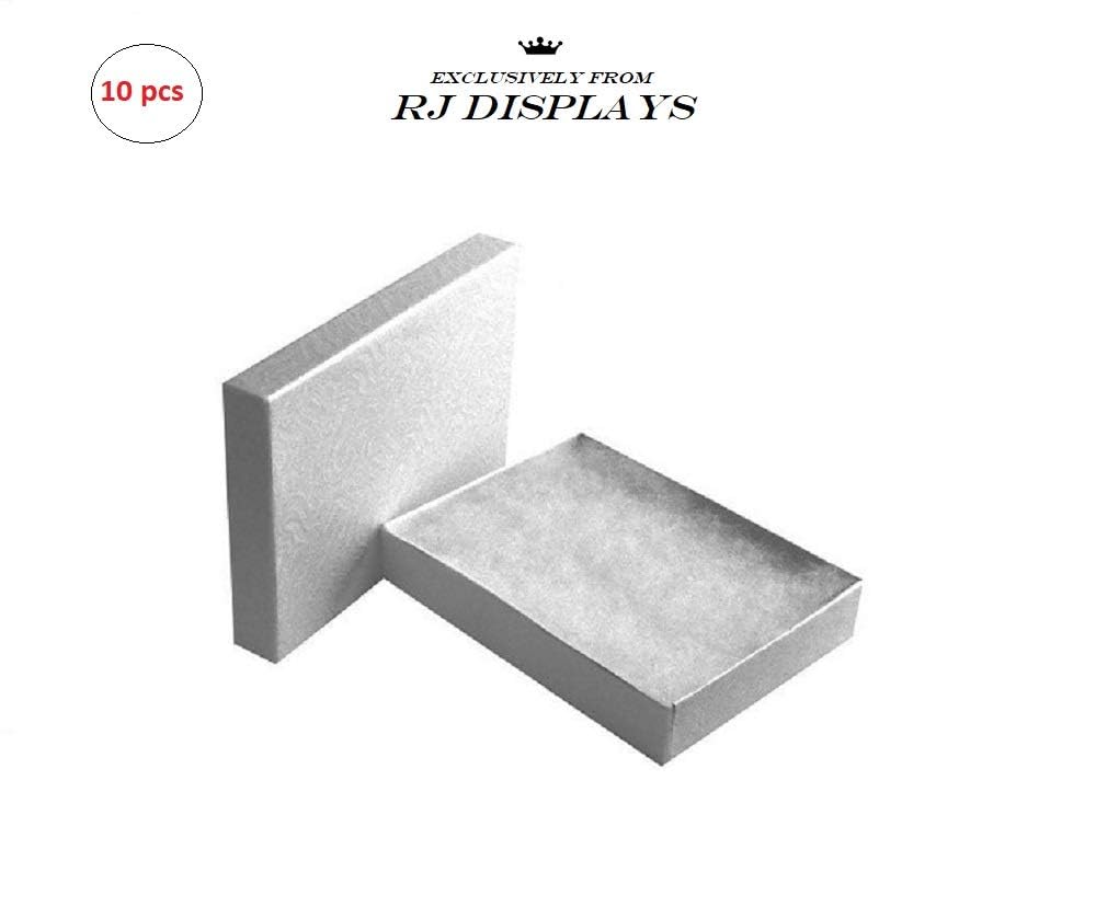 RJ Displays 10 Pack Cotton Filled White Jewelry Gift Boxes with Lid for Pendant, Necklace, Bracelet, Earrings & Brooch, Elegant Jewelry Packaging, Retail Display & Small Gift Box 5.25" x 3.75" x 1"
