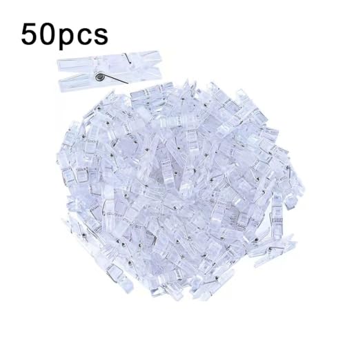 50pcs Clip Photo Holders, Clear Small Clips Binder Photo Clips Mini Hanging Spring Clip Transparent Plastic Clamps for Hanging Clothes Photos Picture(Transparent)