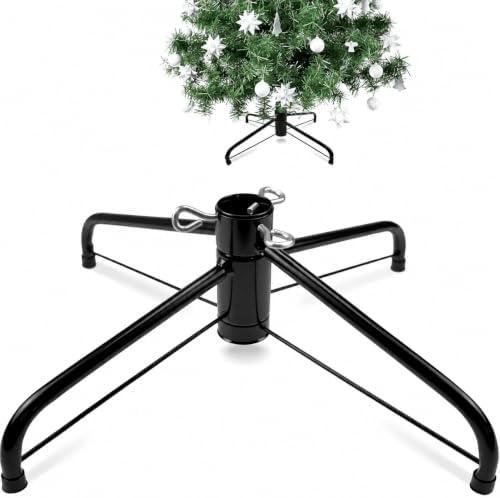 Christmas Tree Stand, Heavy Duty Metal Christmas Tree Base with Adjustable Eye Bolts, Stable Folding Tree Stand for 3-7 FT Christmas Trees