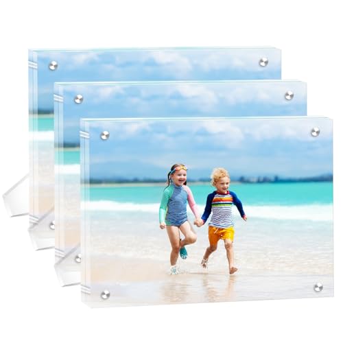 3 Pack(5×7) Acrylic Picture Frames Clear Magnetic Photo Frames Freestanding Lucite Acrylic Block Frame Frameless Desktop Display for Home Office - size: 5"x7"-3Pack