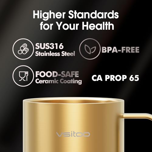 Vsitoo S6 Plus Smart Coffee Mug, 12oz,Temperature Controlled Mug & Electric Coffee Mug with Music Sync Lights，Auto-Sensing AI Heats Drinks to 120-150°F Hands-Free. Ideal for Home/Office/Gifts - Gold - color: Gold
