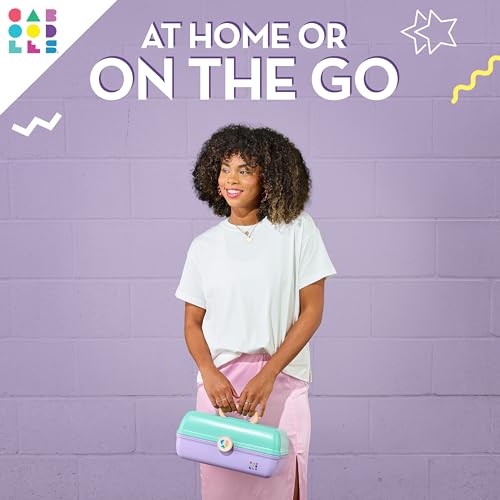 Caboodles On-The-Go Girl Makeup Box, Seafoam on Lavender, Hard Plastic Makeup Organizer Box, Built-In Mirror, Secure Latch for Safe Travel, Spacious Storage for Large Items
