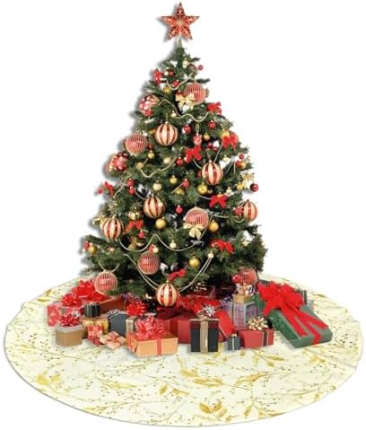 Yellow Leaves Branches Flowers Christmas Tree Skirts 36", Xmas Tree Cloth Mats Trees Skirts for Decor Gift, Home Decoration