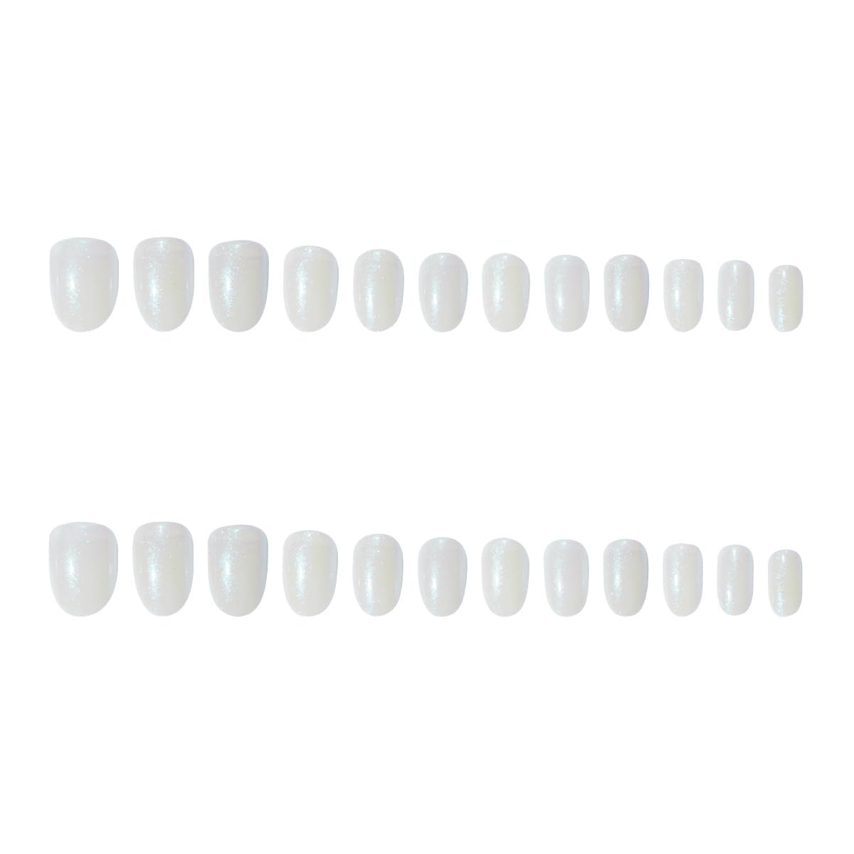 White Chrome Press on Nails Short Almond Fake Nails Aurora False Nails with Design Solid Mirror Pearl White Full Cover Glossy Acrylic for Women Girls Manicure Decoration 24Pcs