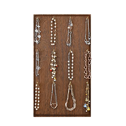 Ikee Design Wooden Jewelry Display Stand with 12 hooks, Earring Display with Hooks, Bracelet, Earring, Keychain Stand for Selling,7.8W x 7.8D x 15.9H in, Brown Color - color: Brown