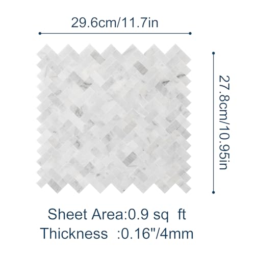 5-Sheet 3D Herringbone Peel and Stick Stone Tiles, Genuine Marble Self Adhesive Backsplash, Waterproof Heat Resistant for Kitchen Bathroom Fireplace, Mixed Gray (Covers 4.5 Sq Ft)