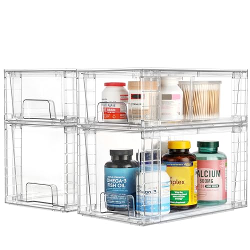 Vtopmart 6 Pack Clear Stackable Storage Drawers,Easy to Assemble Bathroom Organizers and Storage with handles,Plastic Drawers for Kitchen Pantry,Cabinet,Under Sink Organization - style: 3 Medium+3 Small