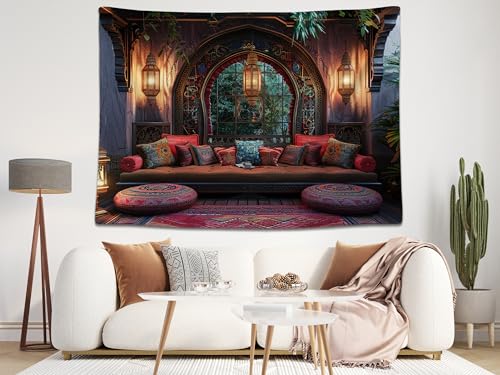 10x8ft Retro Living Room Backdrop Moroccan Exotic Lounge Luxury Interior Background for Bohemian Theme Party Cultural Events Birthday Party Decor Photo Studio Booth Props Banner Wallpapers - size: 10x8FT