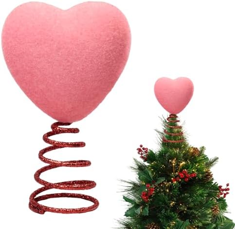 5 Inch Mini Valentine Day Hearts Tree Topper Flocked Tree Topper for Mini Trees Heart Decorations for Valentine's Day Party Holiday Ornament Home Decoration (Red)