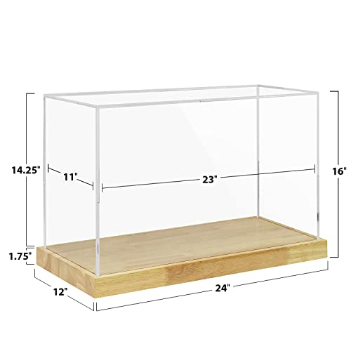 Clear Acrylic Display Case with Solid Butcherblock Base for Trophy, Collectibles, Assemble Cube Display Box Stand Dust Proof Protection Showcase for Action Figures Toys - by BenchPro - size: 16" H x 24" L x 12" D, style: 1.75" Thick Wood