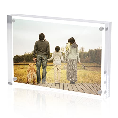 Sezanrpt Acrylic 4x6 Picture Frame, Clear Photo Display Magnetic Photo Frame 4x6, Double Sided Frameless Desk Picture Frames for Office - size: 4'' x 6''