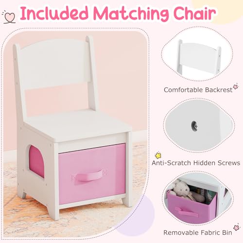 Costzon Kids Vanity with Lights, Girls Vanity Set with Mirror Cabinet, Storage Drawers, Hooks & Shelves, Toddler Makeup Vanity Desk Dressing Table, Wooden Kids Vanity Table and Chair Set (White) - style: White with Mirror Cabinet