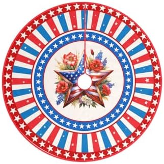 M YESCUSTOM Patriotic 4th of July Tree Skirt 48 Inch Stars and Stripes Christmas Tree Mat Ornaments Memorial Day Veterans Holiday Decor Indoor Outdoor