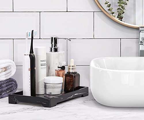 Luxspire Bathroom Sink Vanity Trays, 10" x 6" Resin Vanity Tray for Soap Dispenser, Kitchen Sink Trays, Vanity Countertop Organizer for Candles Soap Towel Perfume Holder Jewlery, Marble Style -M- Ink - color: A - Ink, style: Medium