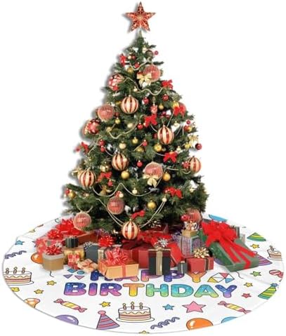 Happy Birthday Christmas Tree Skirts 36", Colorful Cake Balloon Xmas Tree Cloth Mats Trees Skirts for Decor Gift, Home Decoration