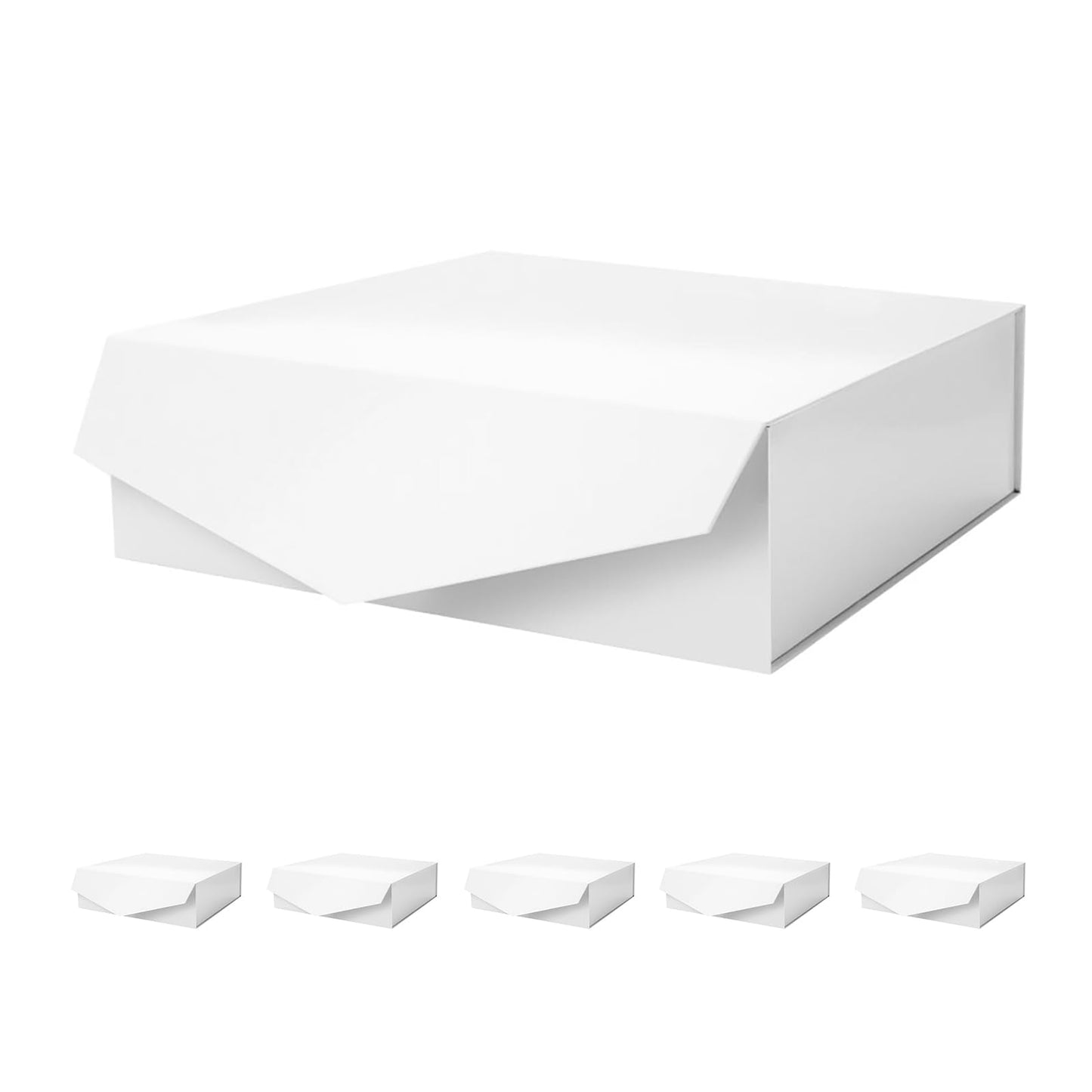 PACKHOME Mothers Day 6 Large Gift Boxes with Lids 13.5x9x4.1 Inches, Sturdy Collapsible Gift Boxes with Magnetic Closure (Glossy White)