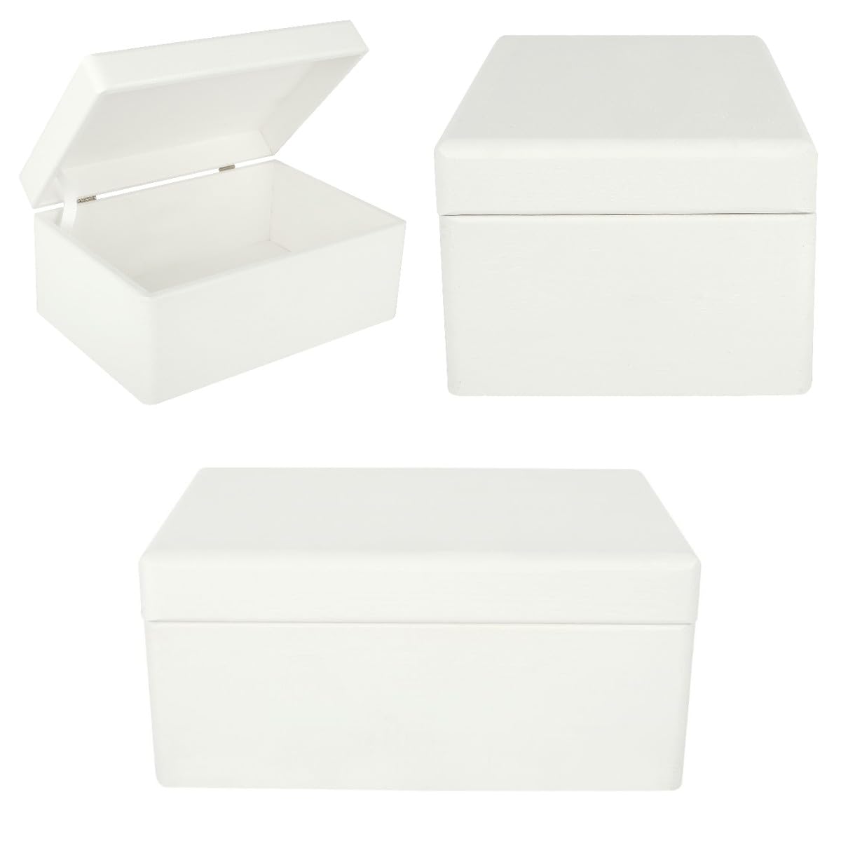 Creative Deco Large White Wooden Box Storage with Hinged Lid | 11.8x7.87x5.51in (+-0.5) | Keepsake Gift Box for Tool Dog Toy Kitchen Storage | ROUGH UNSANDED Wood Chest Trunk