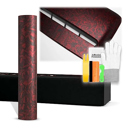 60"x108" (5FTx9FT) PET Marble Forged Carbon Fiber Textured Matte Red Vinyl Wrap Auto Car Sticker Decal Film Sheet Bubble Free Air Release Technology with Tool Kit - size: 60"x108" (5FTx9FT)