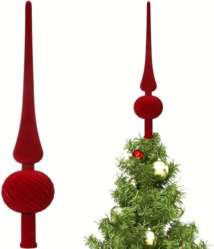 Sumind 11" Christmas Finial Tree Topper Vintage Red Velvet Ornament