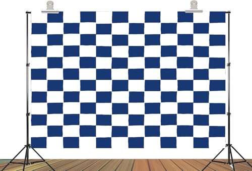 6x4ft Fabric Blue and White Checkered Backdrop Texture Grid Birthday Chess Board Theme Photography Backdrops Children Kids Birthday Party Supplies Photo Background - size: 6X4ft