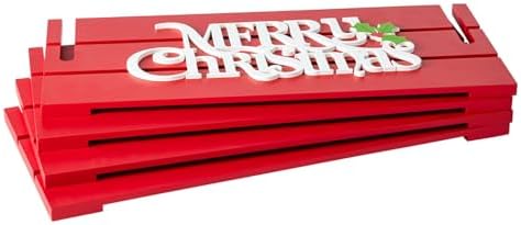 Glitzhome Wooden Crate Tree Collar, Christmas Tree Base Cover, 27" L Red Merry Christmas Farmhouse Christmas Tree Collar for 9ft Tree