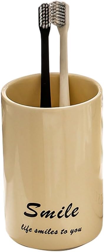 Smiley Face Ceramic Toothbrush Cup - Creative Smile Design, Practical Bathroom Cup, Perfect for Home, Dorm, or Gifts (Yellow & A)