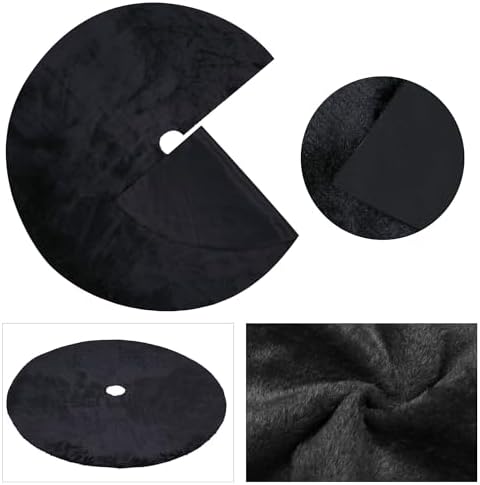 Christmas Tree Skirt 56 inch, Black Plush Christmas Tree Skirt, for Family Christmas Decoration, Christmas Party Decoration(Black???Large)
