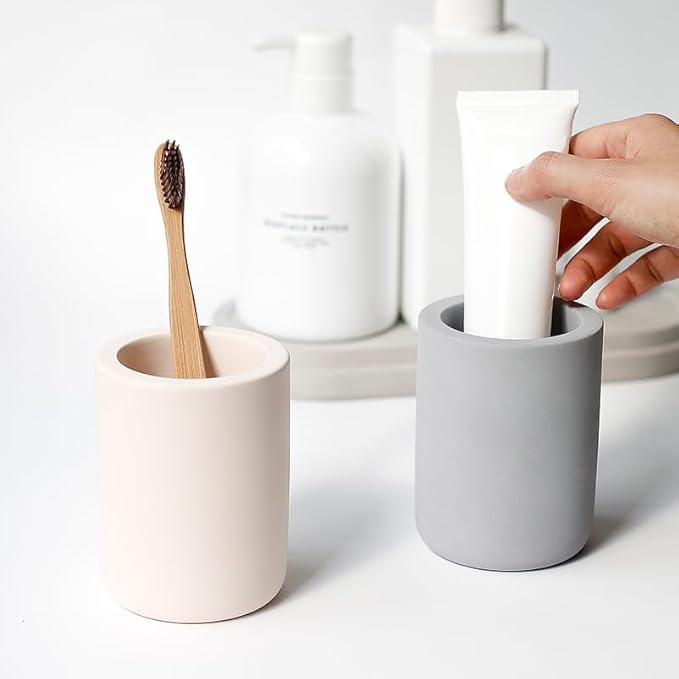 Selegna Drying Stone Toothbrush Holder, Diatomite Toothbrush Holders for Bathroom, Quick Drying Electric Toothbrush & Toothpaste Holder Cup, Diatomaceous Earth Bathroom Sink Organizer (Dark Grey)