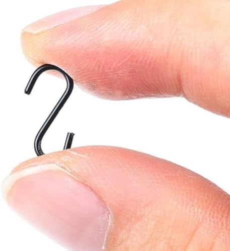 LIOOBO 200pcs Mini S Hooks 1/2 Inch Black Iron Hanging Hooks for Ornaments and Wind Chimes, Effortless Installation and Space Saving Design, for Home Organization and New Year Decorations