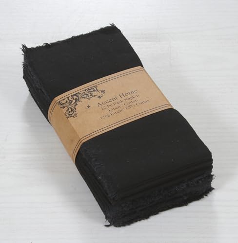 ACCENTHOME Black Cotton Linen Napkin Set of 12 18x18 inch Dinner Napkins - Washable Soft Premium Hotel Quality Reusable Hemmed Edges Napkins Perfect Table Linens for Family Dinners, Weddings - color: 08 - Black, size: 18"x18" - Pack of 12