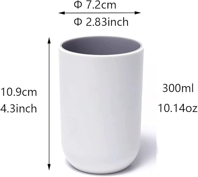 Unbreakable Reusable Drinking Cups Set of 2 Colors, Plastic Toothbrush Cup Tumblers 300 ml/10.5 oz, Dishwasher Safe (Light gray & Light gray)
