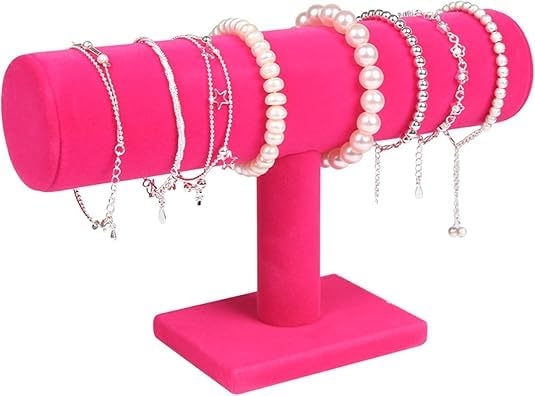 ChezMax Necklace Jewelry Display Jewelry Stand Hovering T-Bar Bracelet Holder for Home Organization - color: E-Rose Red Velvet-2PCS