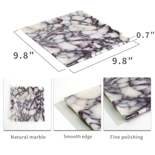 Natural Marble Tray, Coffee Table, Food, Fruit, Paper Cup, Cake Display, Coffee bar, Family Gatherings, Seasonal Holiday Decoration Tray(Viola-Square-9.8"x9.8"x0.7") - color: Viola-square-9.8"x9.8"x0.7"