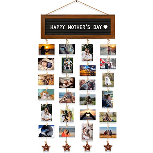 CJIAWYS Picture Frames Collage Wall Decor Photo Collage Frame Hanging Photo Display, Felt Letter Board with 340 Letters and 30 Clips, Unique Rustic DIY Photo Frames for Family Best Friends - color: Brown Frame and Black Felt