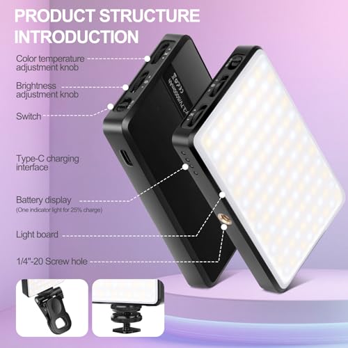 120 LED Cell Phone Selfie Lights - 3 Light Modes, 10-Level Brightness, 5000mAh Rechargeable Battery, Clip-On Fill Light for iPhone, Android, Laptop, Vlogging, TikTok, Video Calls, Makeup