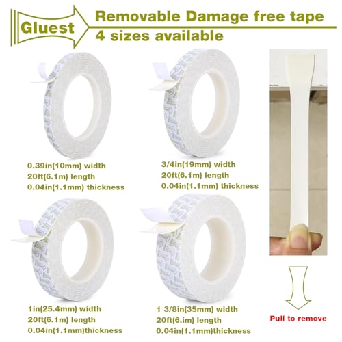 Damage Free Double Sided Tape 20ft, Removable Picture Hanging Strips Residue Free, Heavy Duty Mounting Tape, No Damage Wall Tape,Wall Adhesive Strips Foam Tape Wide Roller - size: 1 3/8in x 20ft
