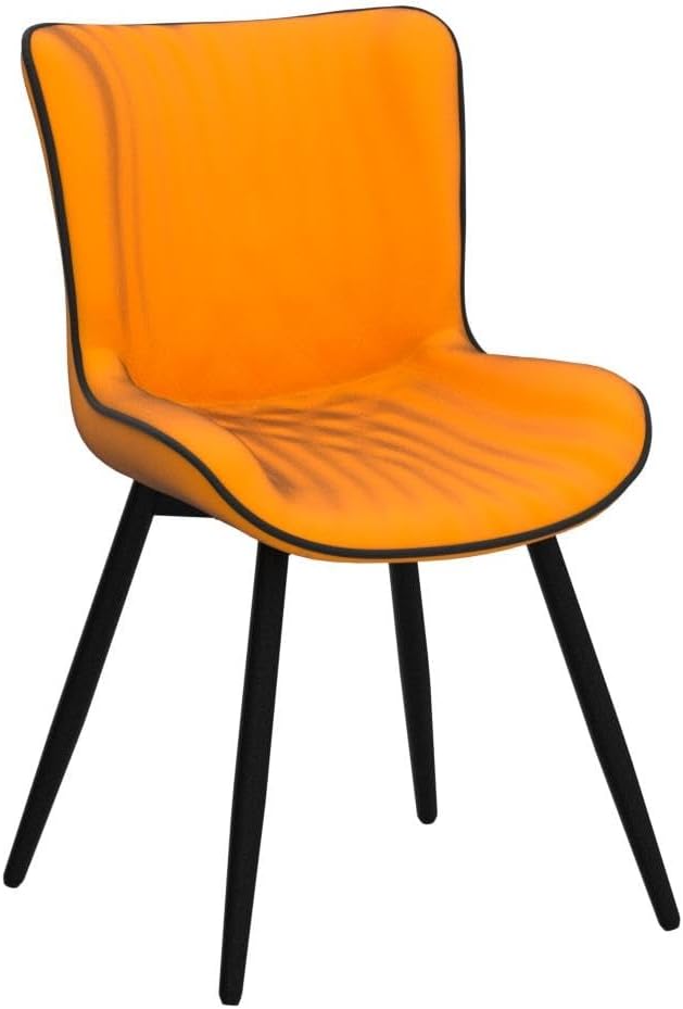 YOUTASTE Dining Chairs Set of 2, Mid Century Modern Upholstered Faux Leather Kitchen Room Chairs, with Black Metal Legs, Armless Accent Chair for Living Room, Bedroom, Vanity, Orange