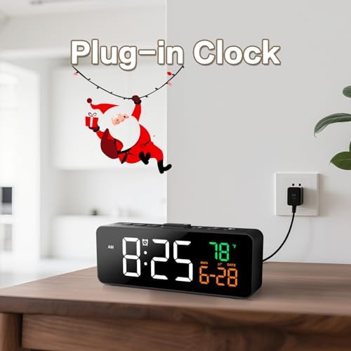 Netzu 3-in-1 Digital Clocks for Living Room, Small & Compact Alarm Clock | Temperature, Date & Time Display, 4 Birghtness, 3 Volumes, Plug-in, for Bedroom, Office