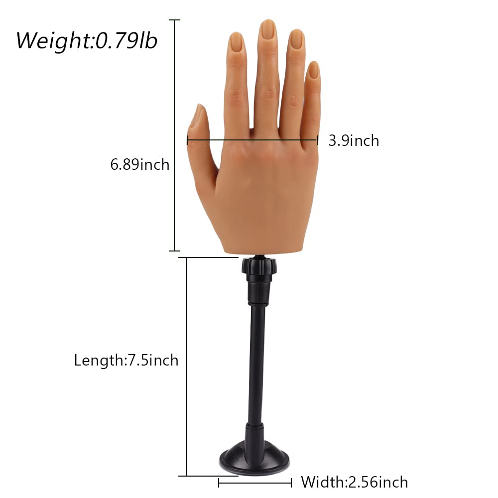 Practice Hand for Acrylic Nails with Stand Bracket, Silicone Fake Hands to Practice Fake Nails Mannequin Hand for Nails Practice and Nail Art Single Right Hand Color 3#